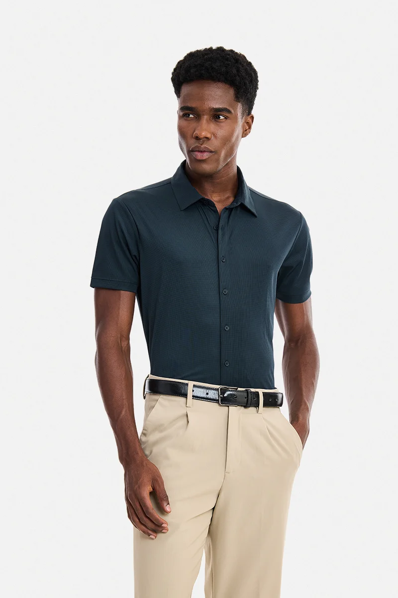 سنيتش Teal Checkered Half Sleeve Regular Fit Casual Shirt