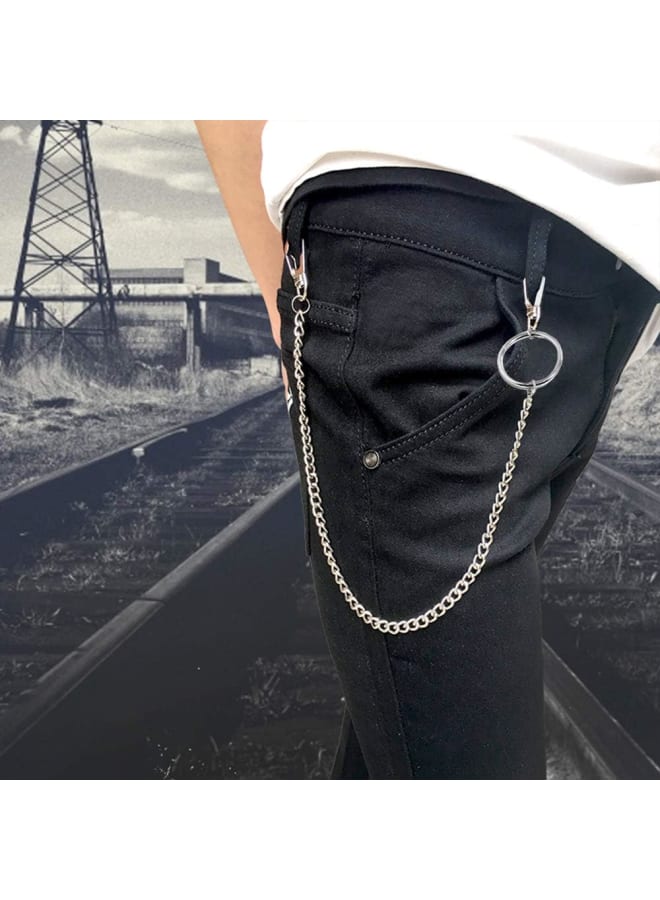 Ceqiny 3pcs Pocket Chain Jeans Chains Women Pants Chain Waist Chain Belt Chains Hip Hop Punk Chain DIY Motorcycle Jean Gothic Rock Key Chain with Lobster Claw Clasp Trigger Snap Hook for Men, Silver - Image 5