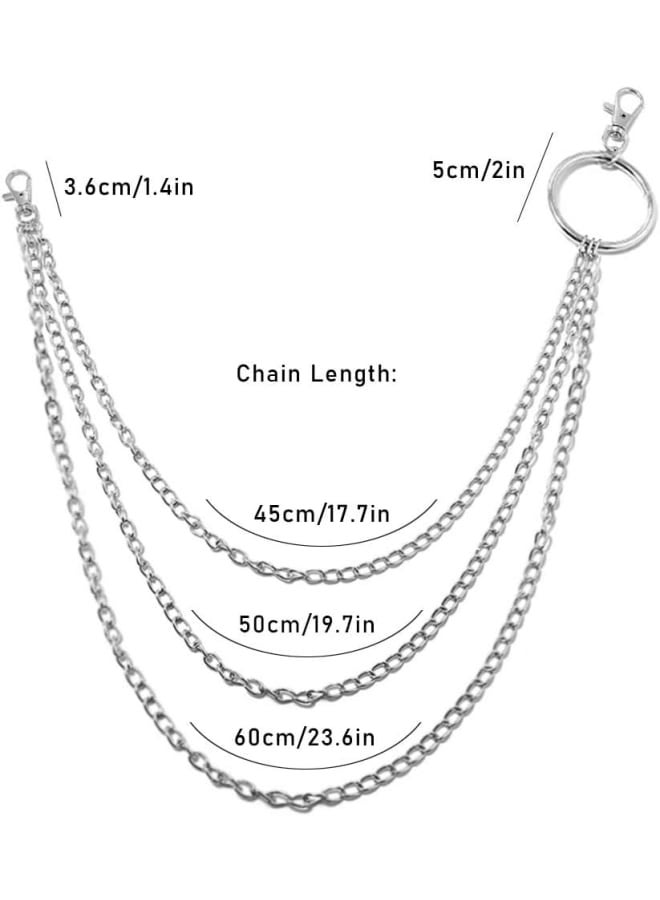 Ceqiny 3pcs Pocket Chain Jeans Chains Women Pants Chain Waist Chain Belt Chains Hip Hop Punk Chain DIY Motorcycle Jean Gothic Rock Key Chain with Lobster Claw Clasp Trigger Snap Hook for Men, Silver - Image 4