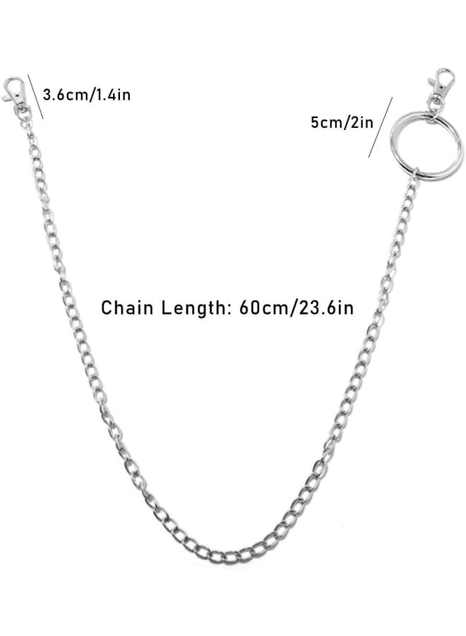 Ceqiny 3pcs Pocket Chain Jeans Chains Women Pants Chain Waist Chain Belt Chains Hip Hop Punk Chain DIY Motorcycle Jean Gothic Rock Key Chain with Lobster Claw Clasp Trigger Snap Hook for Men, Silver - Image 2