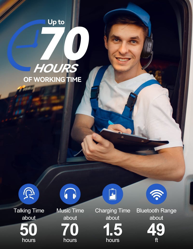 TECKNET Trucker Bluetooth Headset, Stable V5.2 & USB Dongle Connection, 70h Wireless Headsets with Microphone and Mute, ENC Noise Canceling, Work from Home Headset for PC Phone Laptop, Comfort Office - Image 5