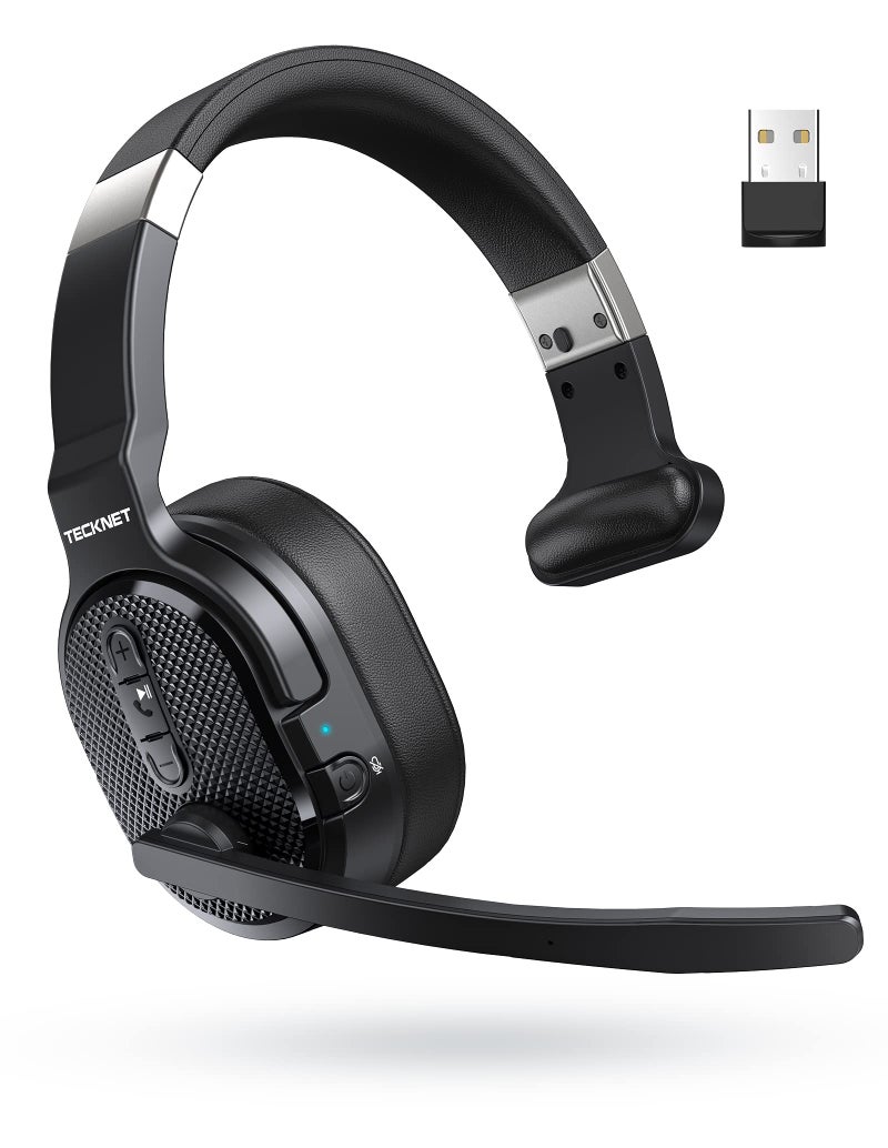 TECKNET Trucker Bluetooth Headset, Stable V5.2 & USB Dongle Connection, 70h Wireless Headsets with Microphone and Mute, ENC Noise Canceling, Work from Home Headset for PC Phone Laptop, Comfort Office - Image 1