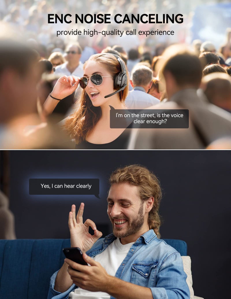 TECKNET Trucker Bluetooth Headset, Stable V5.2 & USB Dongle Connection, 70h Wireless Headsets with Microphone and Mute, ENC Noise Canceling, Work from Home Headset for PC Phone Laptop, Comfort Office - Image 3