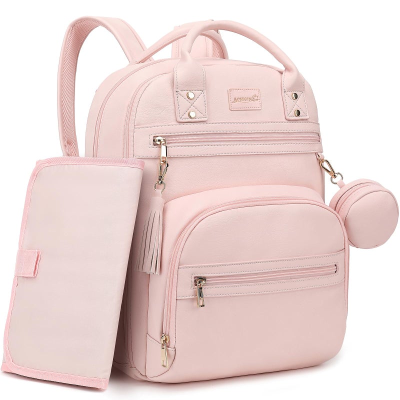 ROSEGIN Premium Vegan Leather Diaper Bag Backpack with Waterproof Changing Pad, Reinforced Zippers & Odor-Free, 20 Pockets Pro Organizer, Fits 15.6" Laptop, Stroller Straps, Baby Bag for Mom, Pink - Image 1