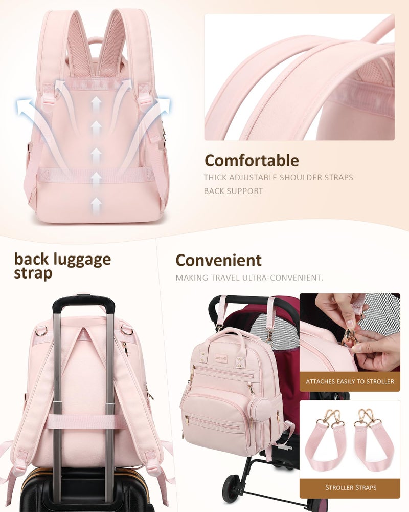 ROSEGIN Premium Vegan Leather Diaper Bag Backpack with Waterproof Changing Pad, Reinforced Zippers & Odor-Free, 20 Pockets Pro Organizer, Fits 15.6" Laptop, Stroller Straps, Baby Bag for Mom, Pink - Image 3