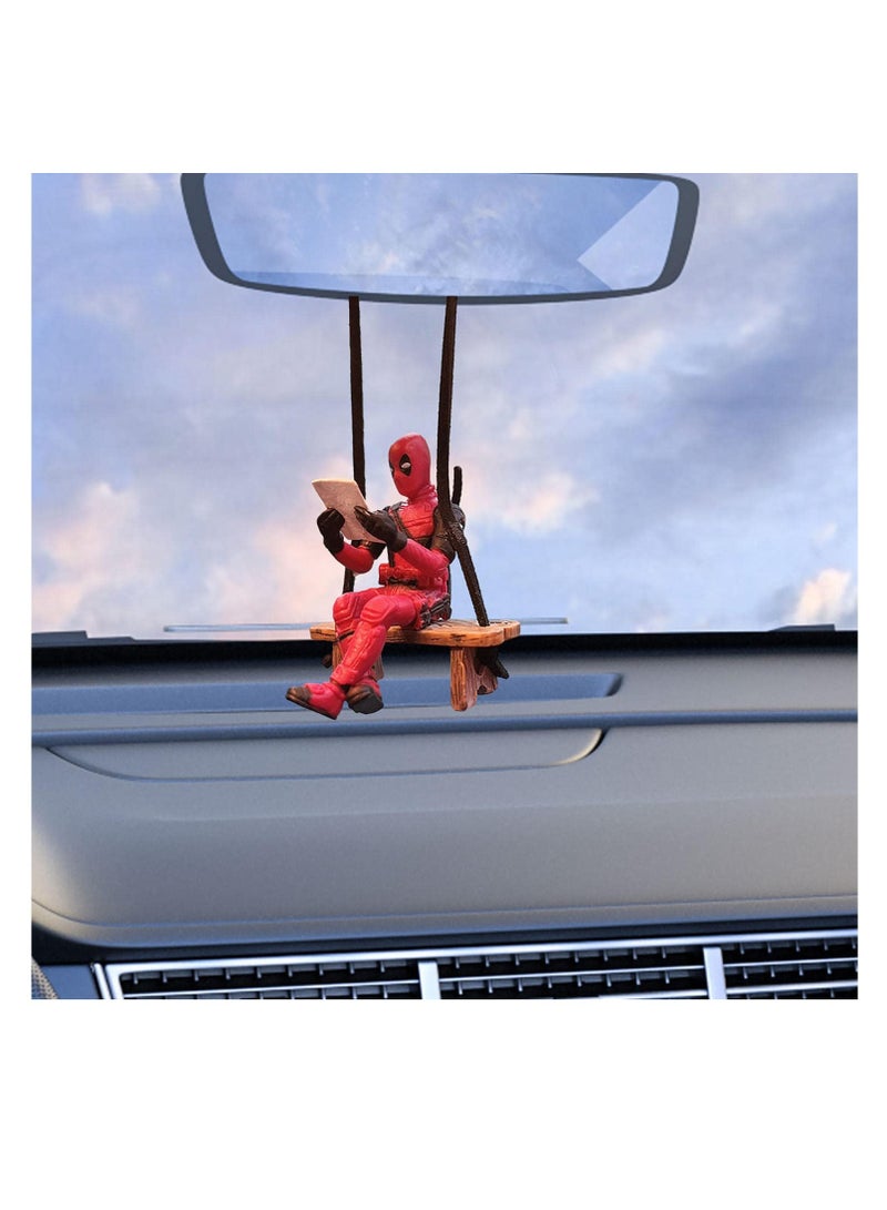 SYOSI Funny Anime Car mirror hanging accessories Car Pendant Reading Deadpool Ornaments Auto Rearview Mirror Decoration Car Accessories Christmas Gifts Car Interior Decor - Image 1