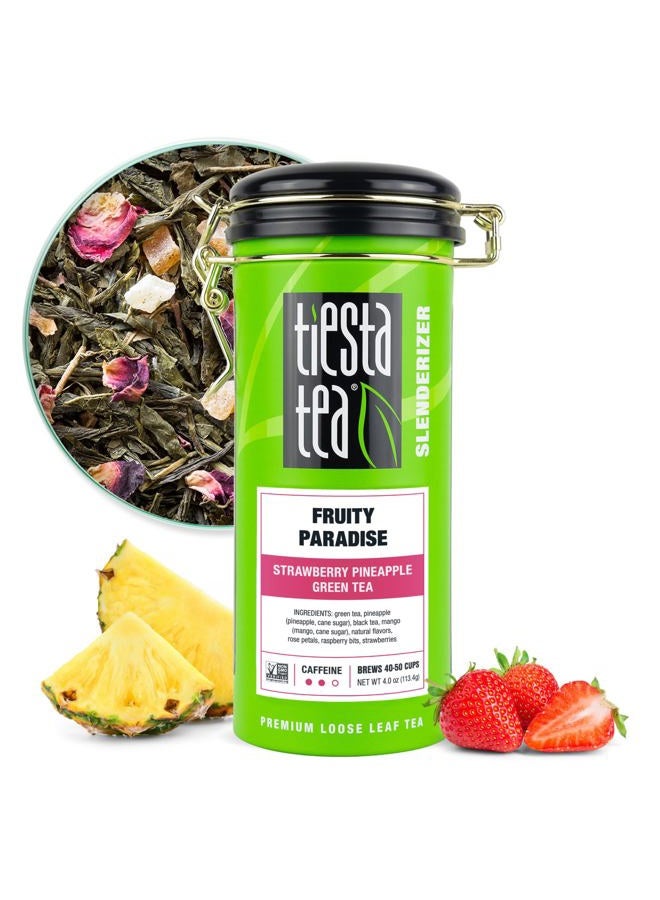 Tiesta Tea Fruity Paradise, Loose Leaf Strawberry Pineapple Green Tea, Medium Caffeine, Hot & Iced Tea, 4 oz Tin - 50 Cups, Green Tea Loose Leaf - Image 1