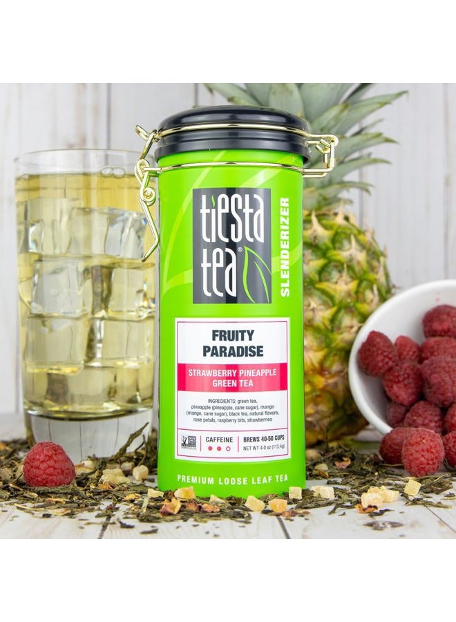 Tiesta Tea Fruity Paradise, Loose Leaf Strawberry Pineapple Green Tea, Medium Caffeine, Hot & Iced Tea, 4 oz Tin - 50 Cups, Green Tea Loose Leaf - Image 2