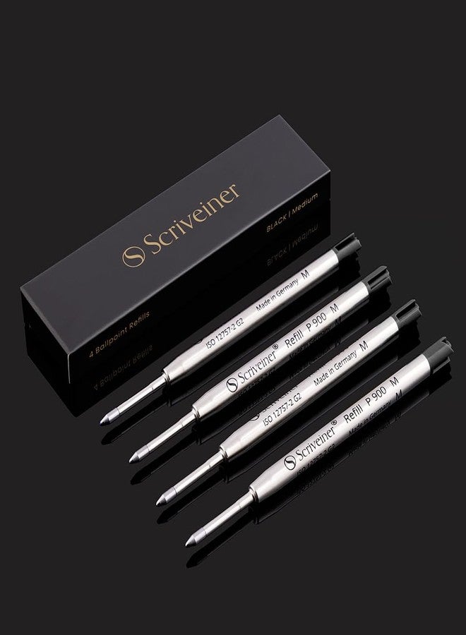Scriveiner Ballpoint Refill Black Medium - 4 Ballpoint Refills Designed Pens - Stainless Steel Tip with Tungsten-Carbide Ball Refill M - Made in Germany - Image 1