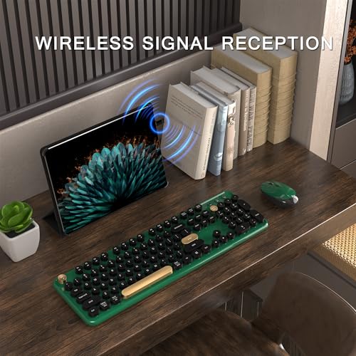 MPTOG Colorful Wireless Computer Keyboard and Mouse Combo with Round Typewriter Keycaps Retro Design Power Switch Ergonomic Design 24GHz Wireless for Windows Mac PCDark Green - Image 3