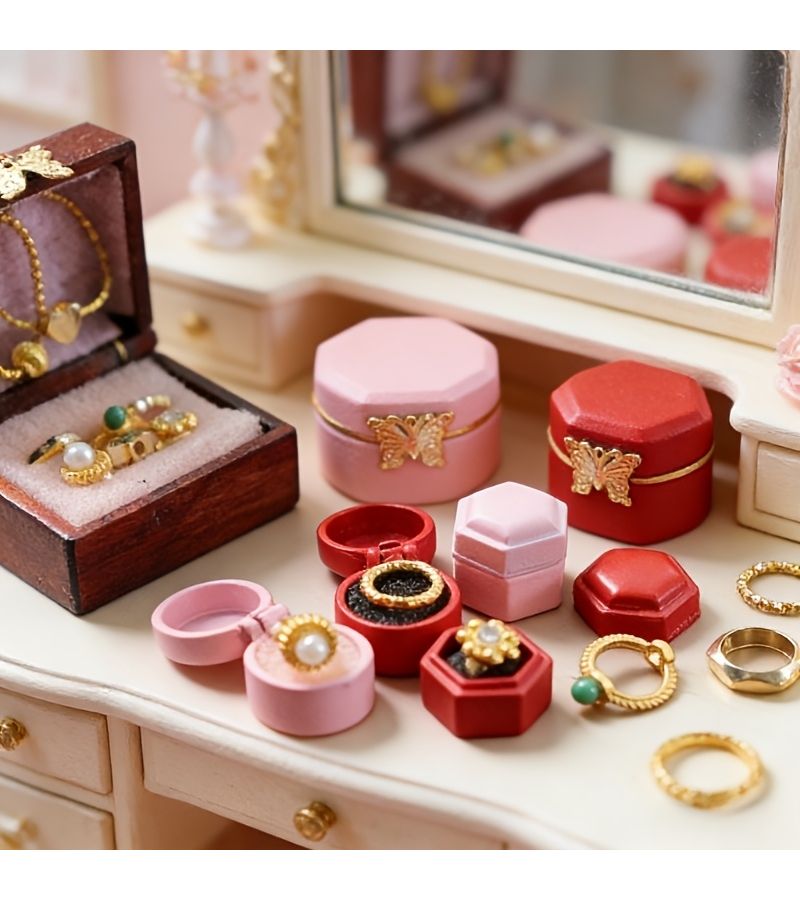 1pc Pink Miniature Dollhouse Doll Ring Box Suitable For Doll Collections Dioramas And Doll Family Jewelry Storage - Image 1