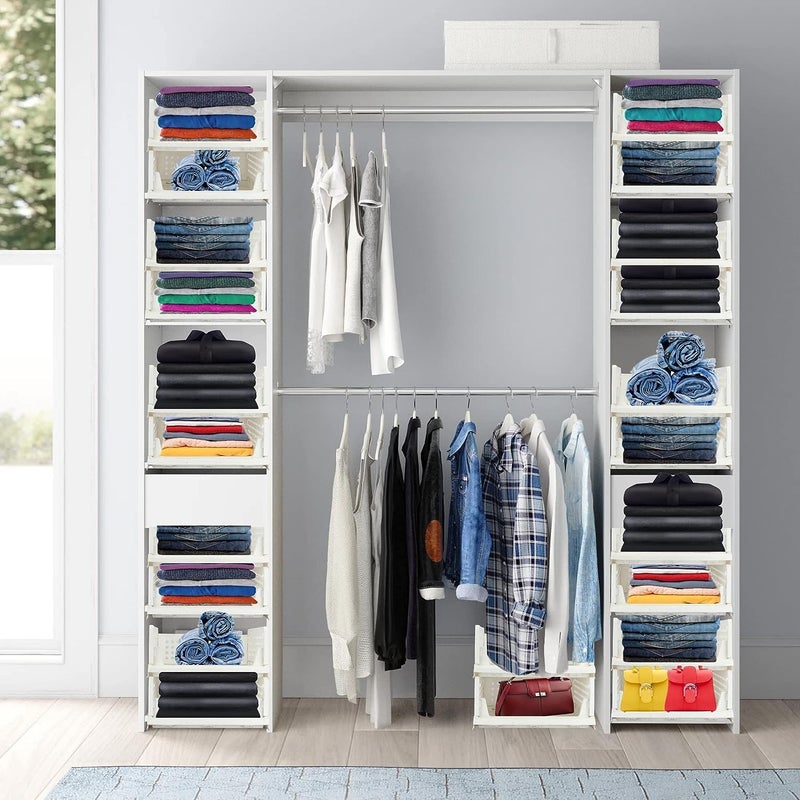 JEYANG Folding Wardrobe Organizer Plastic Stackable Clothe Closet Self Storage Container Rectangular Cupboard for Kitchen Home and Bathroom White Pack of 12 Large White - Image 2