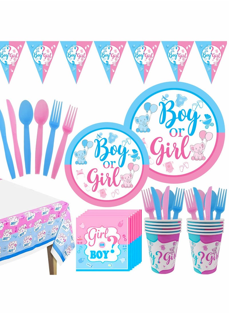 Captaintech Baby Gender Reveal Celebration Essentials, Party Kit, Disposable Tableware Set  - Image 1