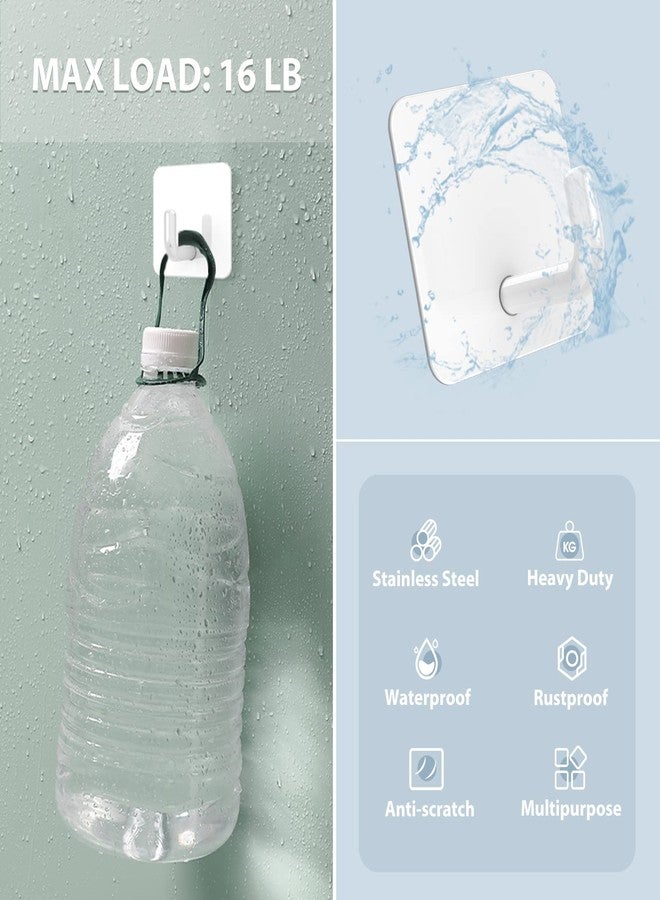 VIS'V Adhesive Hooks, Metal Shower Wall Stick on Hooks, Waterproof, 2 Extra Adhesive Strips, White, 4 Pcs - Image 4