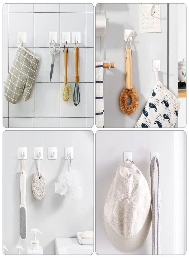 VIS'V Adhesive Hooks, Metal Shower Wall Stick on Hooks, Waterproof, 2 Extra Adhesive Strips, White, 4 Pcs - Image 2