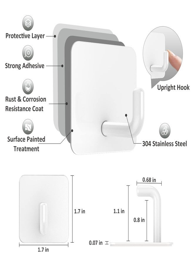 VIS'V Adhesive Hooks, Metal Shower Wall Stick on Hooks, Waterproof, 2 Extra Adhesive Strips, White, 4 Pcs - Image 3