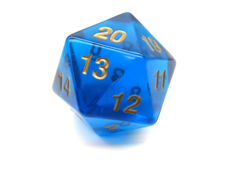 Koplow Games Jumbo Dice Transparent Sapphire/Gold 55mm Countdown D20 - Image 1