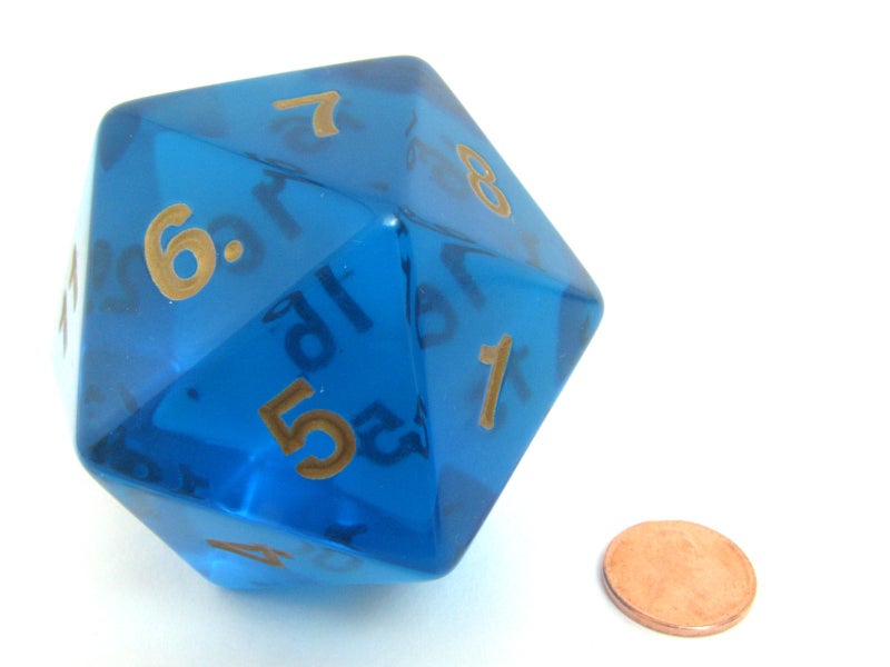 Koplow Games Jumbo Dice Transparent Sapphire/Gold 55mm Countdown D20 - Image 2
