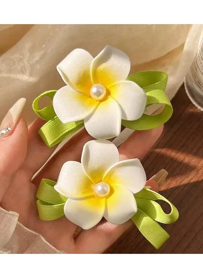عبوة مكونة من أربعة مشابك شعر على شكل فراشة بأزهار بيضوية، مناسبة للنساء والأطفال، مثالية لتسريحات الشعر اليومية العصرية والأناقة الزخرفية. لون زهرة البيضة / أخضر. - Image 3