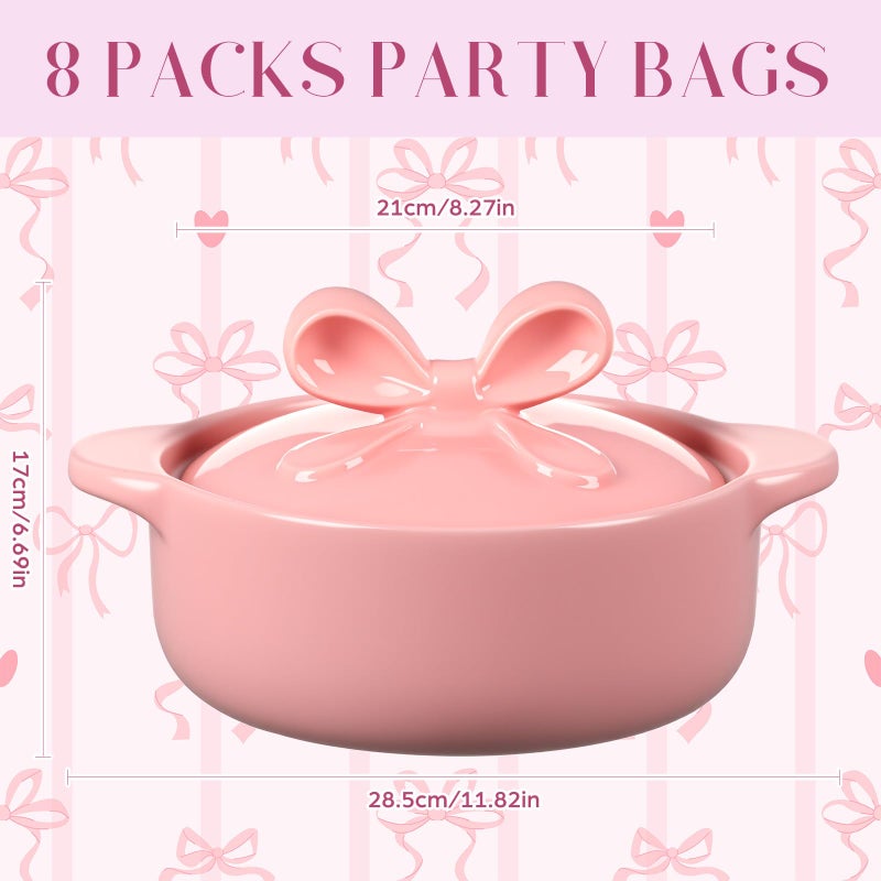 LemonRoad Pink Ceramic Casserole Dish with Lid 2.64 Qt Dutch Oven Pot with Bow Lid Dual Handles Stovetop Safe Braiser, Soup Pot for Baking, Roasting, Serving, Stew Rice Stylish Cookware - Image 3