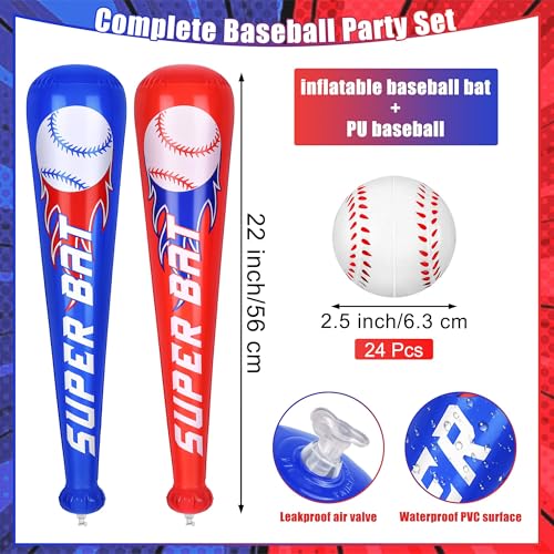 Fovths 24 Sets Inflatable Baseball Bats and Mini Foam Baseball Sports Stress Ball Sports Party Prizes for Birthday Party Supplies Sport Theme Toy - Image 5