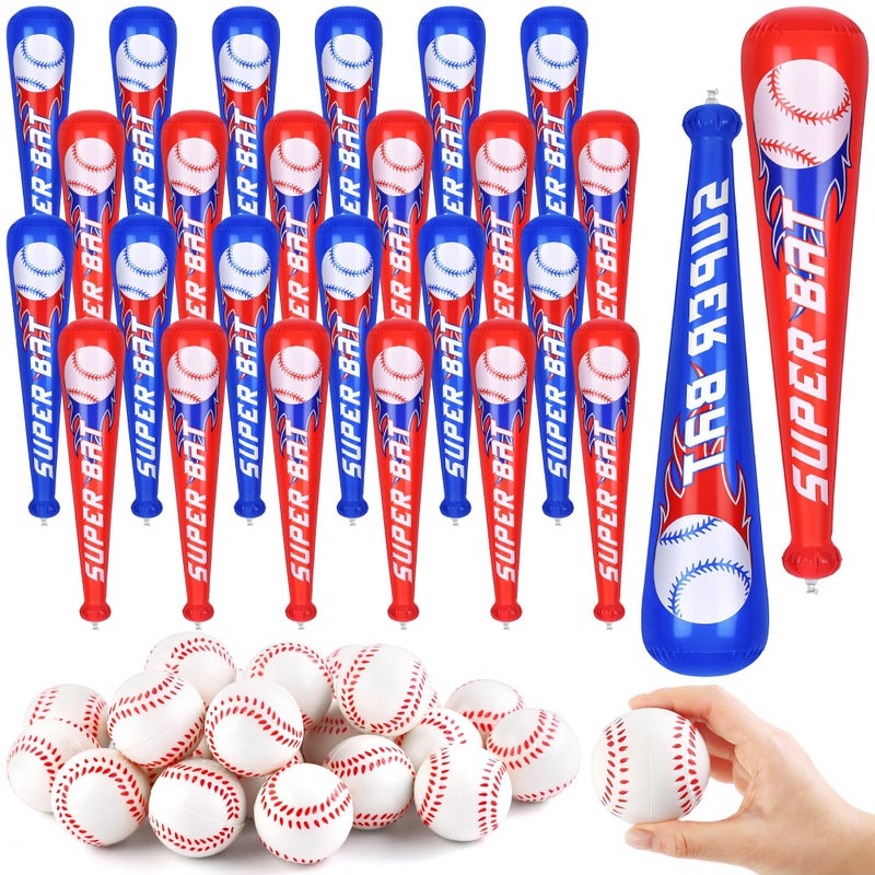 Fovths 24 Sets Inflatable Baseball Bats and Mini Foam Baseball Sports Stress Ball Sports Party Prizes for Birthday Party Supplies Sport Theme Toy - Image 3
