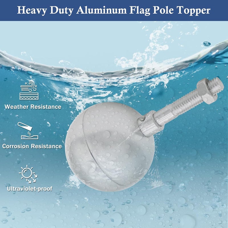 NQ Flag Pole Ball Topper Ornament - Flagpole Top Replacement, Aluminum Anodized Finish - 1/2"-13UNC Threading Fit Most USA Flag Pole,Truck & Solar Light (3", Silver) - Image 4