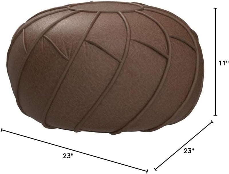 Moderner Faux Leather Pouf Unstuffed Ottoman Moroccan Footstool, Floor Footrest Cushion, Storage Solution - Natural Brown Color (Mocha, Round) - Image 3
