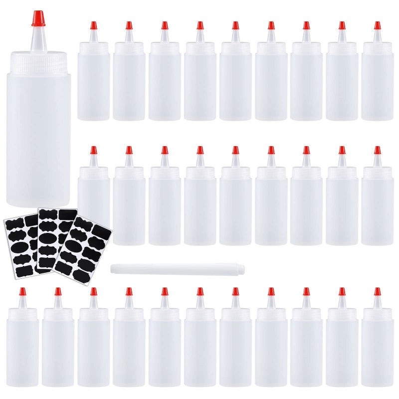 Shekure Squeeze Bottle Shekure 30Pcs 4 Oz Premium Food Grade Plastic Bottles with Squeeze Top Caps Include 2 Labels and 1 Pen for Icing Cookie Decorating Sauces Condiments Arts Crafts BPA Free - Image 2