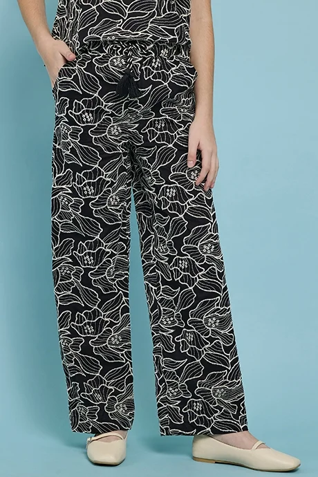 أر أند بي Patterned Wide Leg Pants with Drawstring Waist