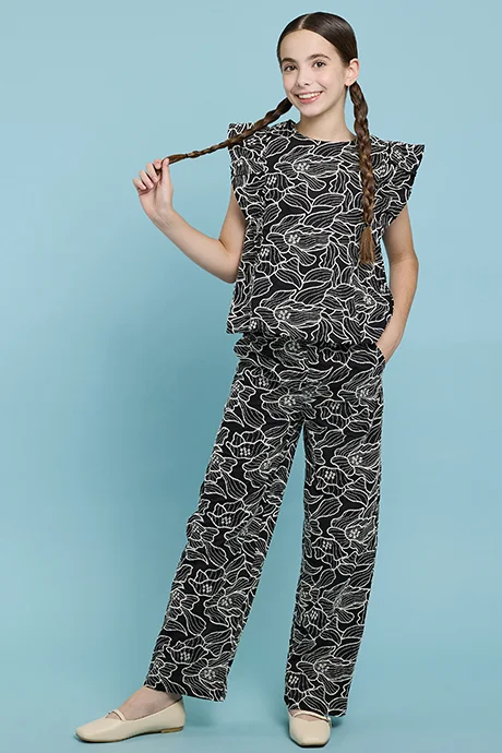 أر أند بي Patterned Wide Leg Pants with Drawstring Waist