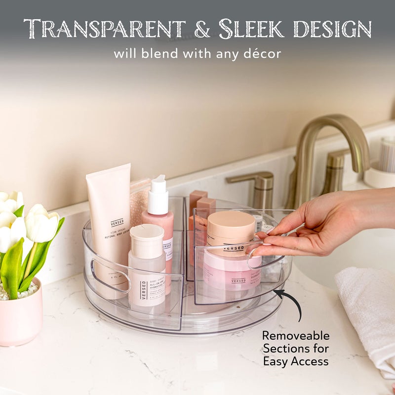 Oizeir القرص الدوار Oizeir Lazy Susan - أقسام قابلة للإزالة من الأكريليك الشفاف تدور 360 درجة. قم بتنظيم خزانة الثلاجة أو الطاولة بسهولة. تخزين دائري رائع لمستحضرات التجميل والتوابل الغذائية. (4-أقسام) - Image 5