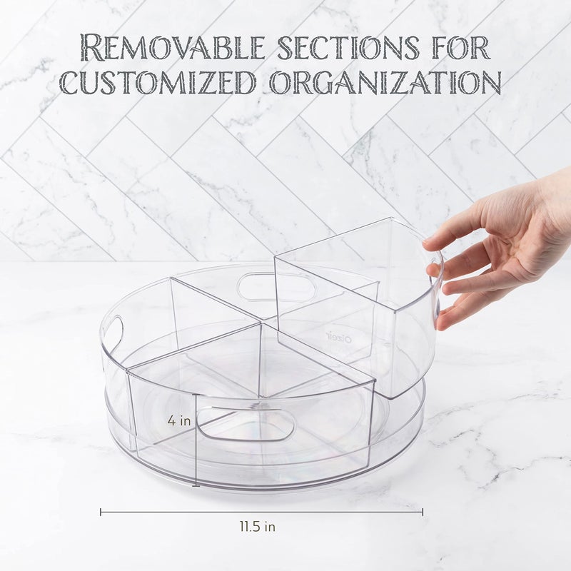 Oizeir القرص الدوار Oizeir Lazy Susan - أقسام قابلة للإزالة من الأكريليك الشفاف تدور 360 درجة. قم بتنظيم خزانة الثلاجة أو الطاولة بسهولة. تخزين دائري رائع لمستحضرات التجميل والتوابل الغذائية. (4-أقسام) - Image 2
