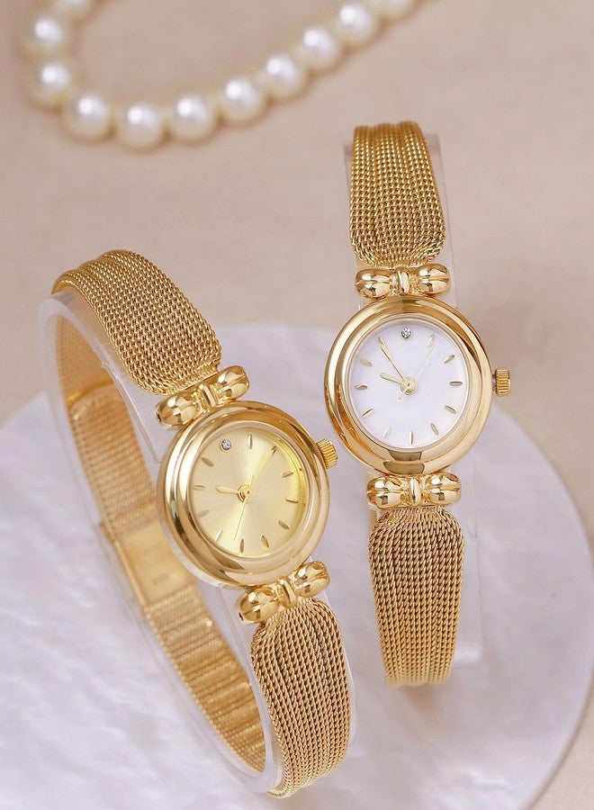 BESTKANG Fashion Simple Women's Quartz Watch Stainless Steel Mesh Strap Elegant Ladies Wrist Watch, Gold white, Fashion Simple - Image 4
