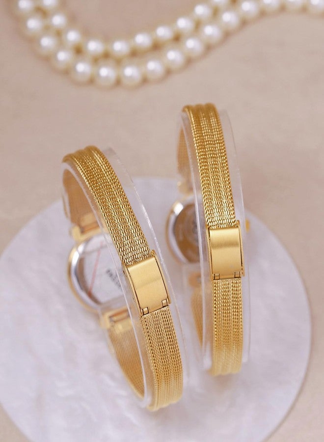 BESTKANG Fashion Simple Women's Quartz Watch Stainless Steel Mesh Strap Elegant Ladies Wrist Watch, Gold white, Fashion Simple - Image 5