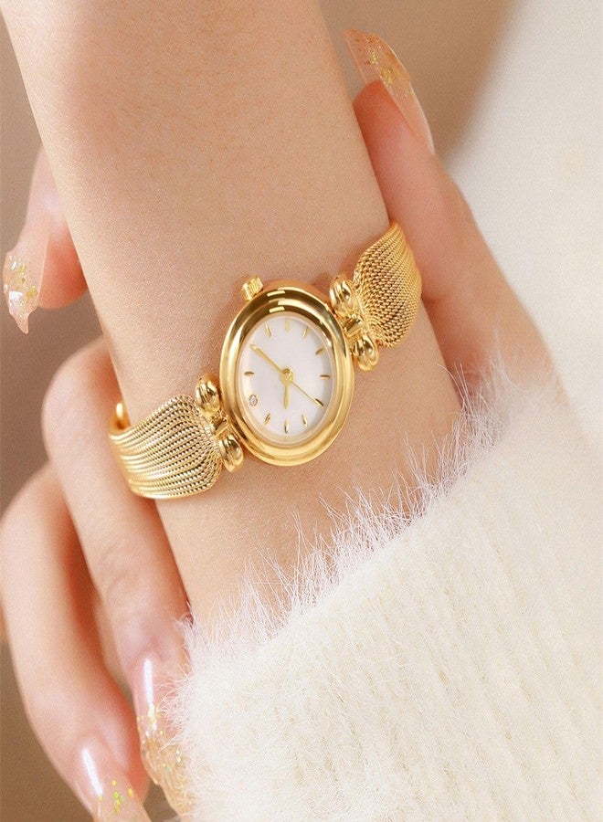 BESTKANG Fashion Simple Women's Quartz Watch Stainless Steel Mesh Strap Elegant Ladies Wrist Watch, Gold white, Fashion Simple - Image 2