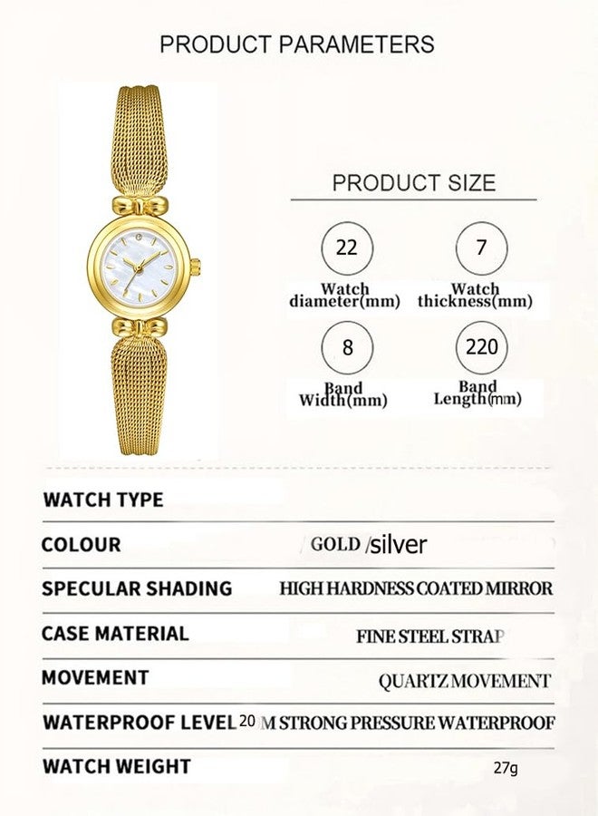 BESTKANG Fashion Simple Women's Quartz Watch Stainless Steel Mesh Strap Elegant Ladies Wrist Watch, Gold white, Fashion Simple - Image 3