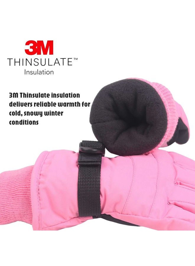XTACER Boy's Girl's Kid's Ski Snow Gloves Snowboard Winter Warm Cold Weather Gloves for Boys Girls Children (Light Pink-Long Cuff,10-12 Years) - Image 5