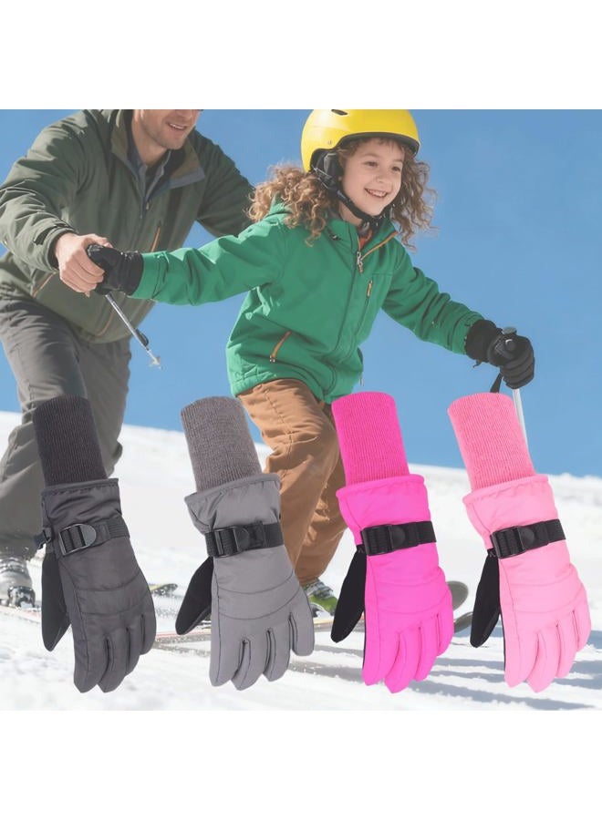 XTACER Boy's Girl's Kid's Ski Snow Gloves Snowboard Winter Warm Cold Weather Gloves for Boys Girls Children (Light Pink-Long Cuff,10-12 Years) - Image 3