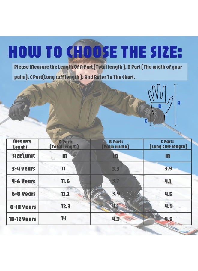 XTACER Boy's Girl's Kid's Ski Snow Gloves Snowboard Winter Warm Cold Weather Gloves for Boys Girls Children (Light Pink-Long Cuff,10-12 Years) - Image 4