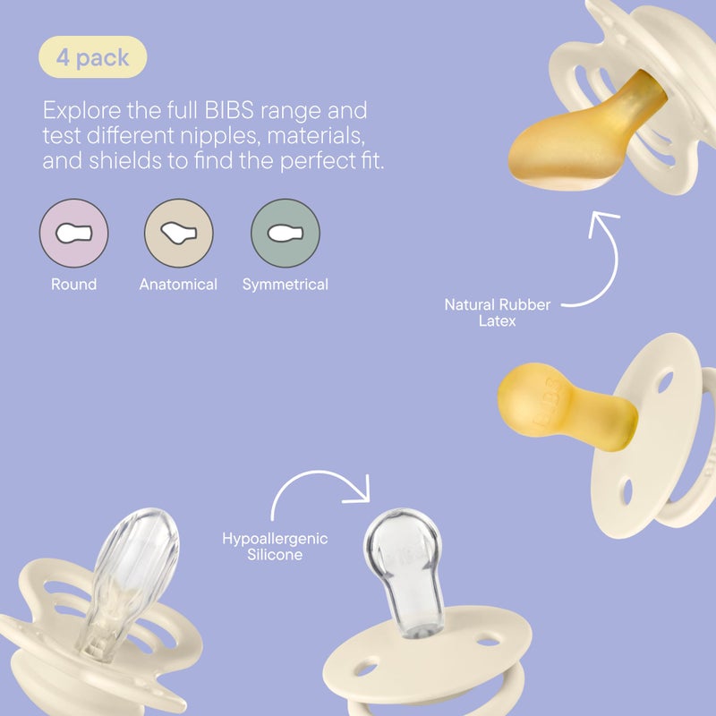 BIBS Try-It Collection | 4-Pack Soothers | BPA-Free Round, Anatomical & Symmetrical Nipple | Natural Rubber Latex/Silicone | Made in Denmark | 0-6 Months | Blush - Image 3