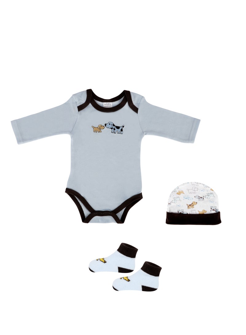 BABY PLUS 3 Pieces Adorable & Cozy Newborn Gift Set |Soft T-Shirt, Snug Cap, and Comfy Socks for New Born Unisex Baby's Gift Set- Blue  - Image 2