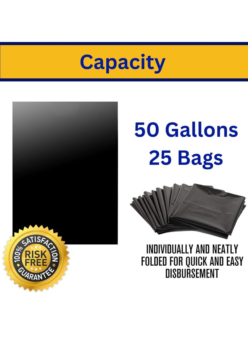 AlsayedP 50 Gallons 25 Trash Bags With Tie Black Heavy Duty Plastic Garbage Bags for Contractor, Industrial, Home, Kitchen, Commercial, Yard, Lawn, Leaf (50 Gallons, 25 Bags)  - Image 2