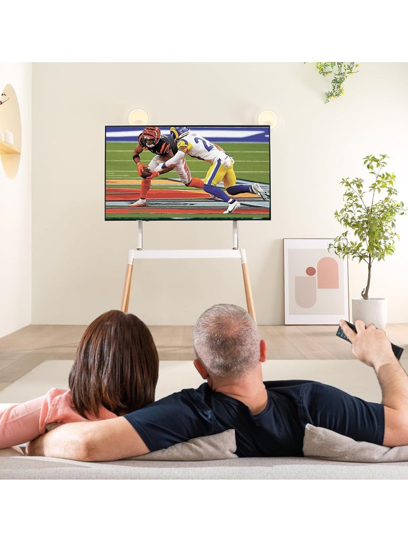 RADIOTRONICS Easel TV Stand, Modern Easel TV Floor Stand, Artistic Corner TV Stand for 55-86 Inches, Height Adjustable, 4 Legs Studio Display Stand for Bedroom, Living Room (White)  - Image 4
