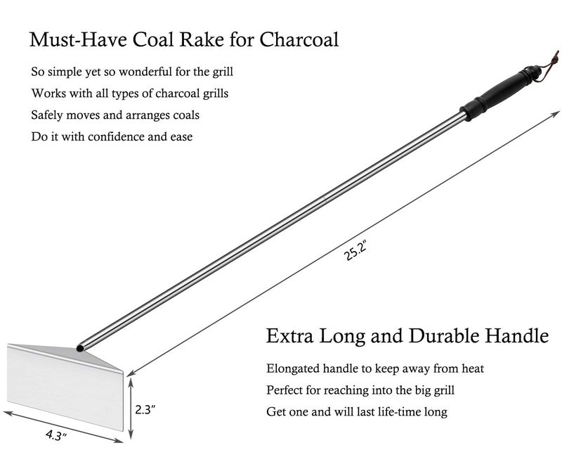 Grilliance Charcoal Grill Ash Rake Hoe for Fireplace Wood Stove Pizza Oven, Stainless Steel BBQ Cleaner Poker Scraper, Elongated Cleaning Tool Accessories for Smoker, Ceramic, Kamado, Vision Grills - Image 2