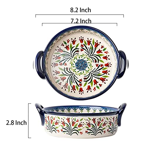 Bicuzat Vintage Style Tulip Flower Pattern Ceramic Bakeware Casserole Dish Baking Pan Lasagna Pans Baking Dish with Handles for Oven/Cooking/Kitchen-1 PCS-32 OZ - Image 2