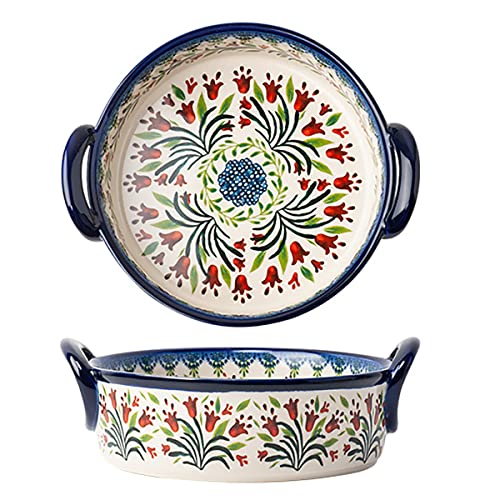 Bicuzat Vintage Style Tulip Flower Pattern Ceramic Bakeware Casserole Dish Baking Pan Lasagna Pans Baking Dish with Handles for Oven/Cooking/Kitchen-1 PCS-32 OZ - Image 1