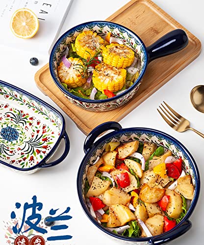 Bicuzat Vintage Style Tulip Flower Pattern Ceramic Bakeware Casserole Dish Baking Pan Lasagna Pans Baking Dish with Handles for Oven/Cooking/Kitchen-1 PCS-32 OZ - Image 5