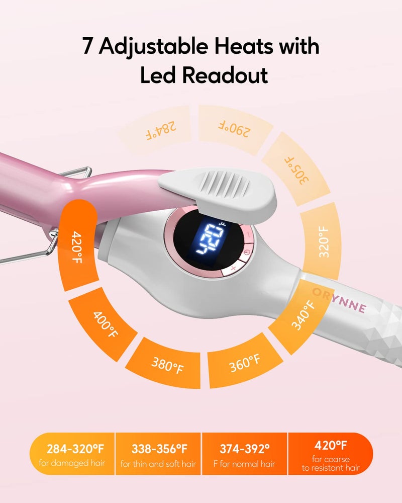 ORYNNE Ceramic Curling Iron, 3/4 Inch Barrel, Digital Temp Control, Fast Heat Up, 7 Adjustable Temperatures, 60 Min Auto Shut Off - Image 4