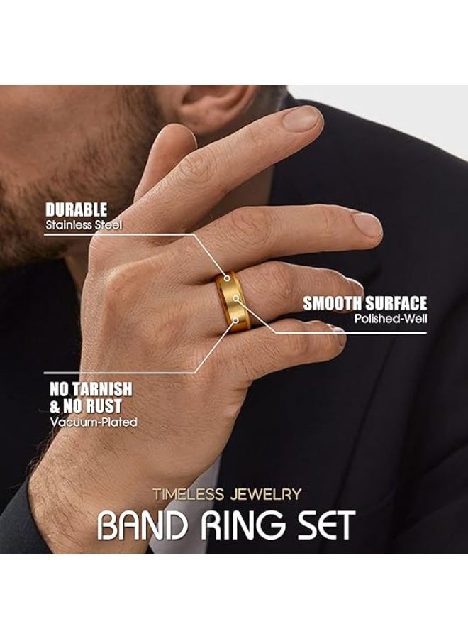 ROMAD Premium Titanium Steel Ring – Beveled Edge, High-Polish Stainless Steel Mirror Finish Band （Gold）  - Image 2